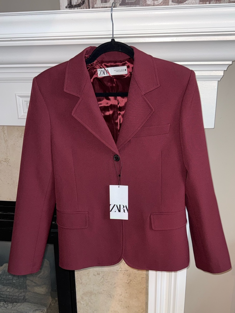 ZARA NWT Burgundy Wine Tailored 1-Button Blazer | Sz M